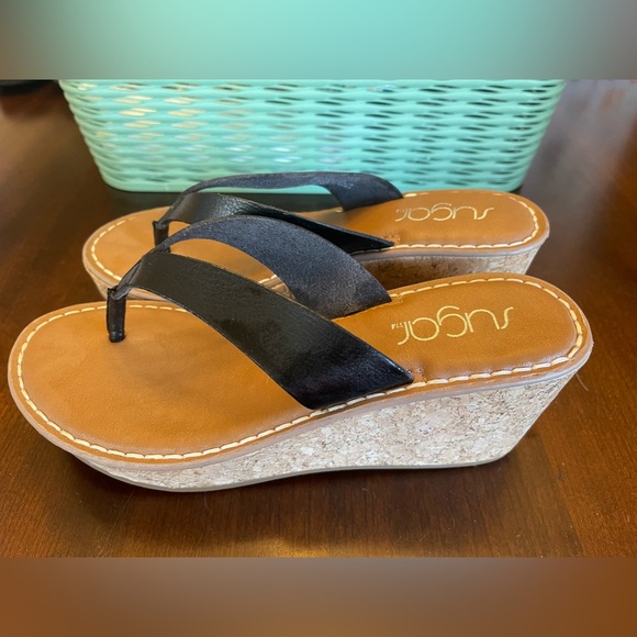 Sugar Sandals Women's Natural Cork Wedge Thong Open-Toe Slip-On Size 6.5M - Picture 4 of 7